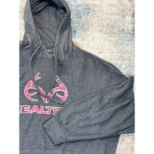 Women's Realtree Pink Camo Logo Hoodie Gray Pullover Size Large